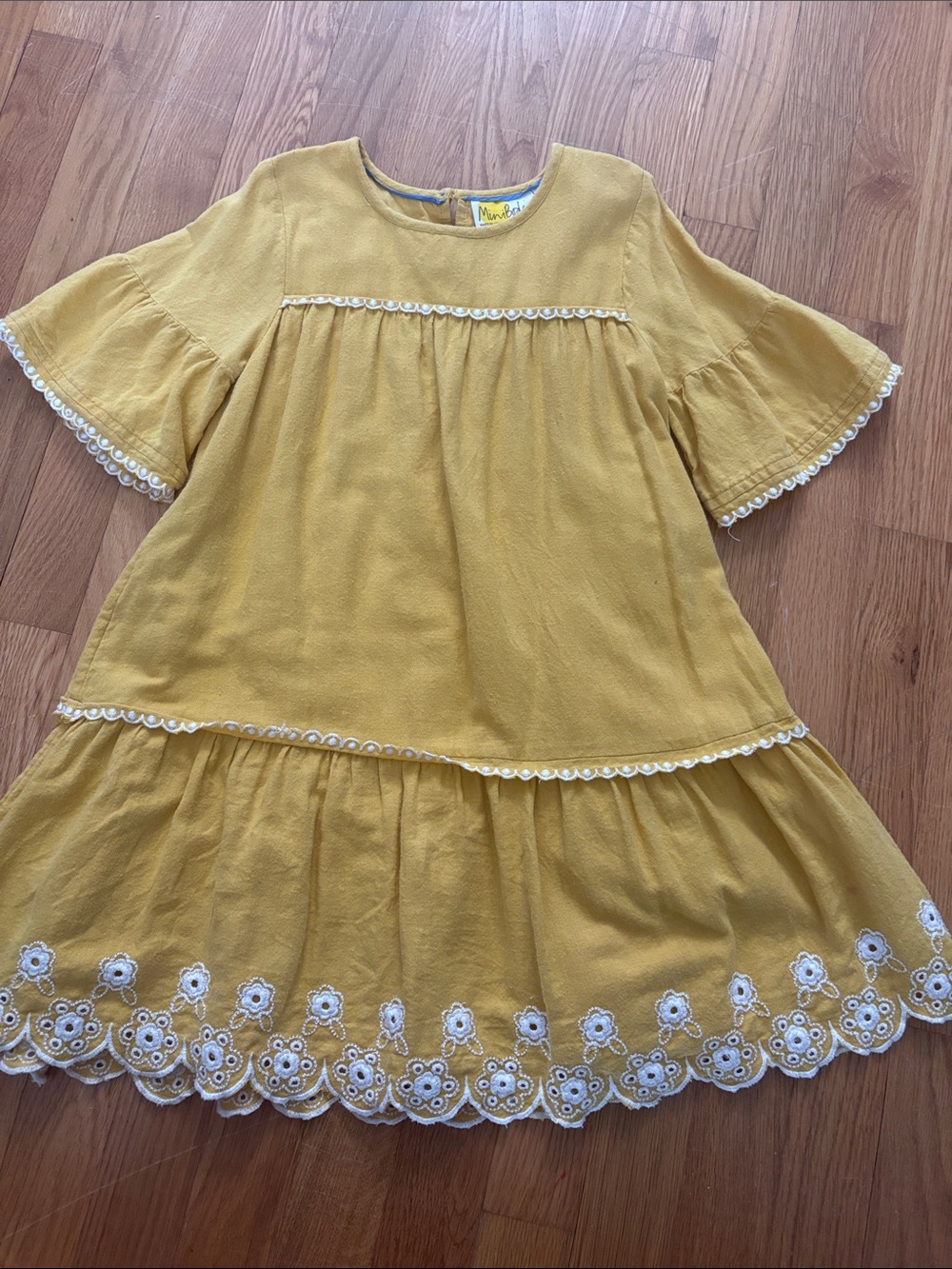Mini Boden Mustard Yellow Embroidered Tiered Dress